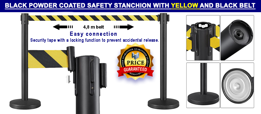 Stanchion with yellow and black belt