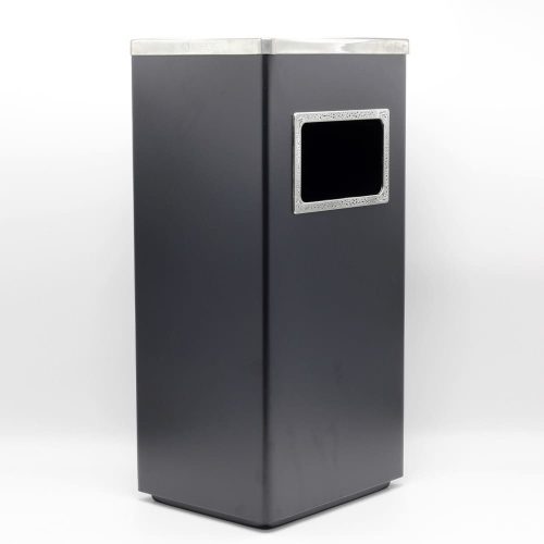 Square outdoor trash can.